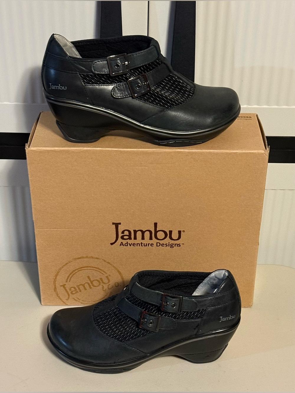 Jambu “Sylvia” Black Women's Double-Strap Comfort Wedge Great for Winter Wear